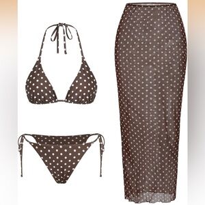 ZAFUL Brown White Polka Dot Bikini Swimsuit NWT
